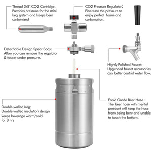 KOMBUCHA KEG 320 OZ Double-Walled Mini Keg Growler, Pressurized Home Kombucha Dispenser System + Detachable Faucet / Regulator Keep Fresh & Carbonation - Rainbow Root Teas